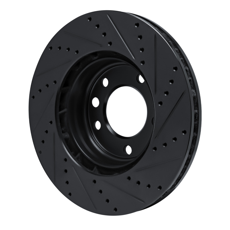 Picture of R1 03-18 Porsche Cayenne Left Front Drilled & Slotted Black Brake Rotor