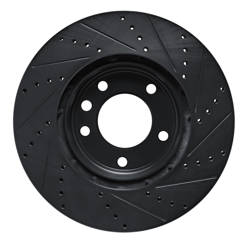 Picture of R1 03-18 Porsche Cayenne Left Front Drilled & Slotted Black Brake Rotor