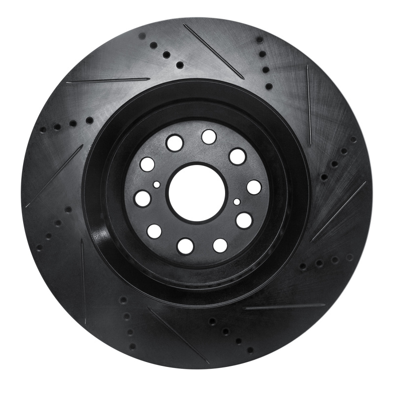 Picture of R1 07-23 Lexus LS500h Left Front Drilled & Slotted Black Brake Rotor