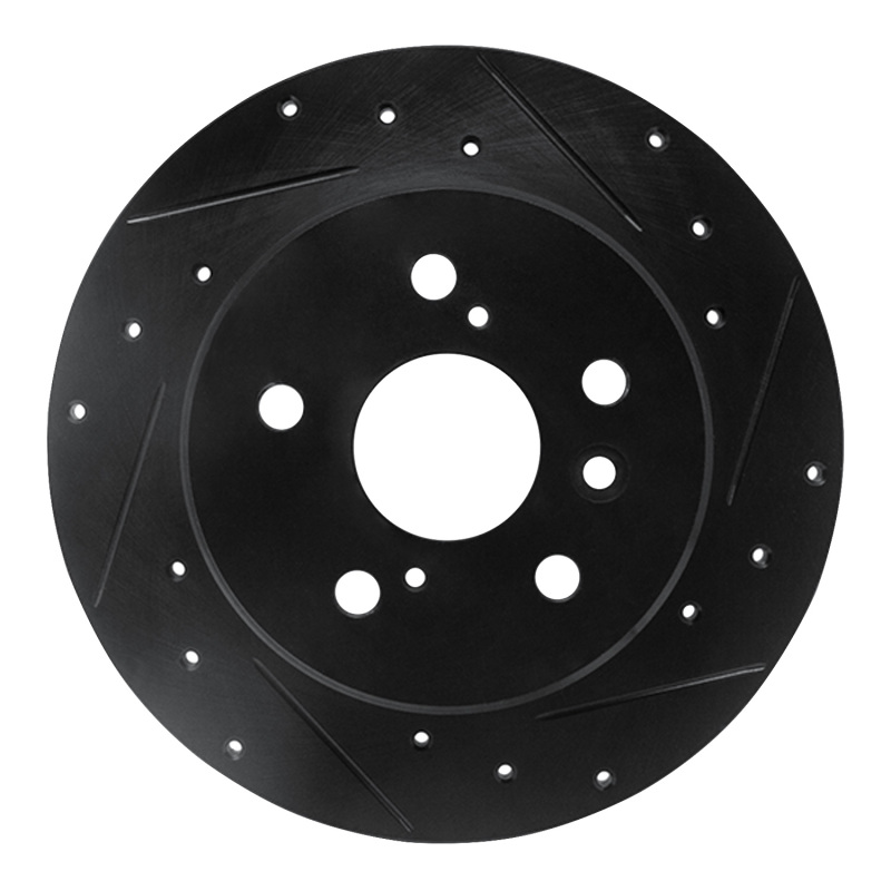 Picture of R1 00-04 Toyota AVALON Rear Right Drilled & Slotted Black Brake Rotor