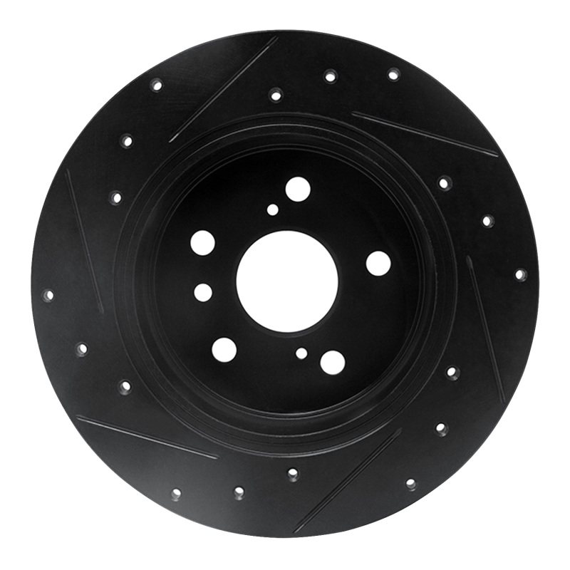 Picture of R1 00-04 Toyota AVALON Rear Right Drilled & Slotted Black Brake Rotor