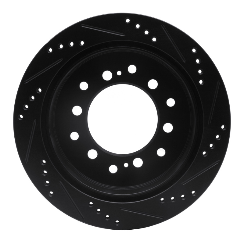 Picture of R1 01-09 Lexus GX470 Rear Left Drilled & Slotted Black Brake Rotor