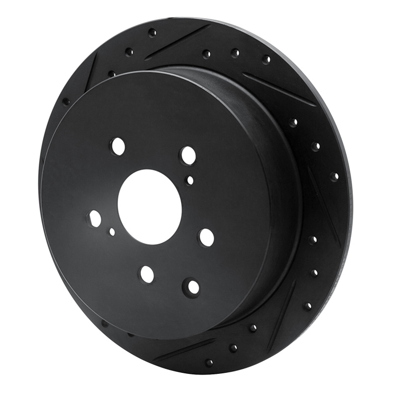 Picture of R1 10-20 Lexus RX450h Rear Left Drilled & Slotted Black Brake Rotor