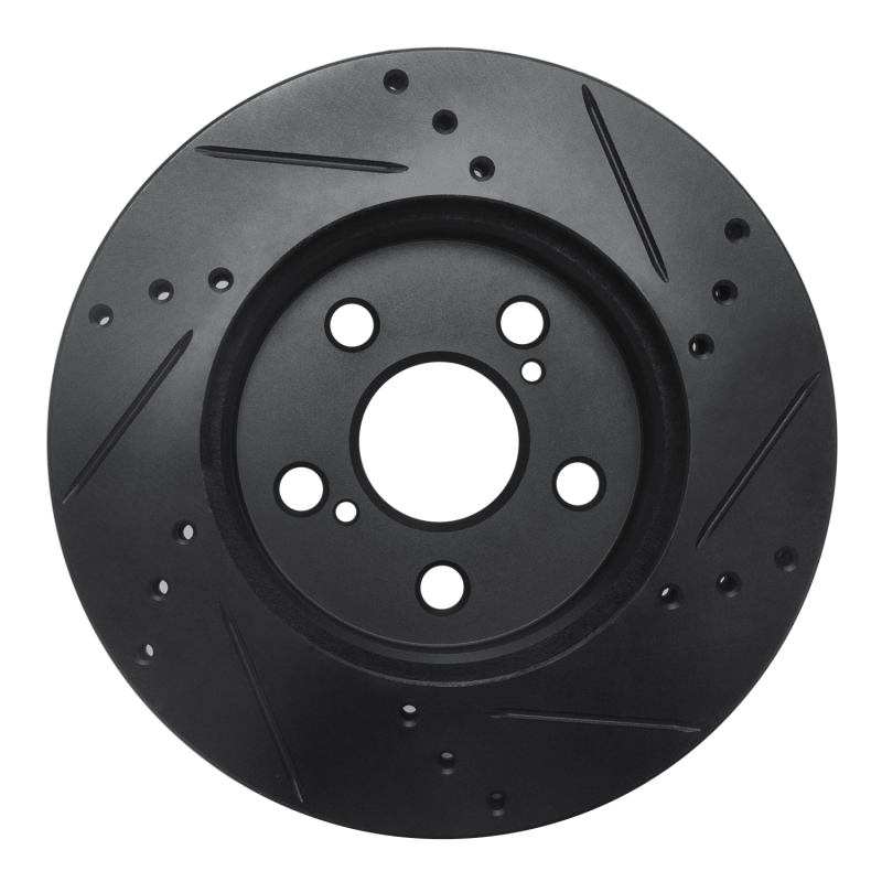 Picture of R1 16-22 Toyota Prius Front Left Drilled & Slotted Black Brake Rotor