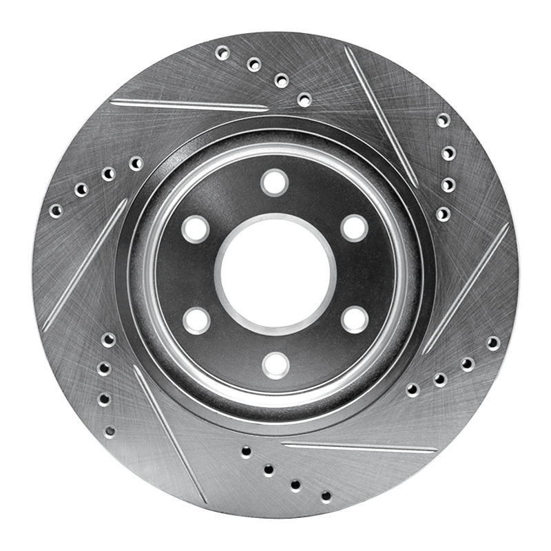 Picture of R1 05-25 Nissan Frontier Front Left Drilled & Slotted Silver Brake Rotor