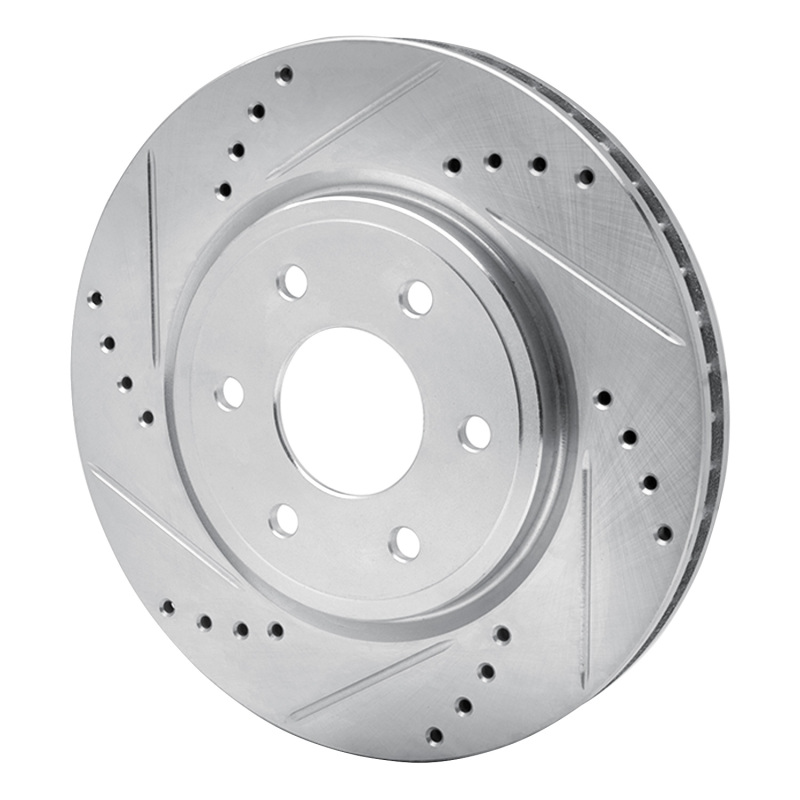 Picture of R1 05-25 Nissan Frontier Front Left Drilled & Slotted Silver Brake Rotor