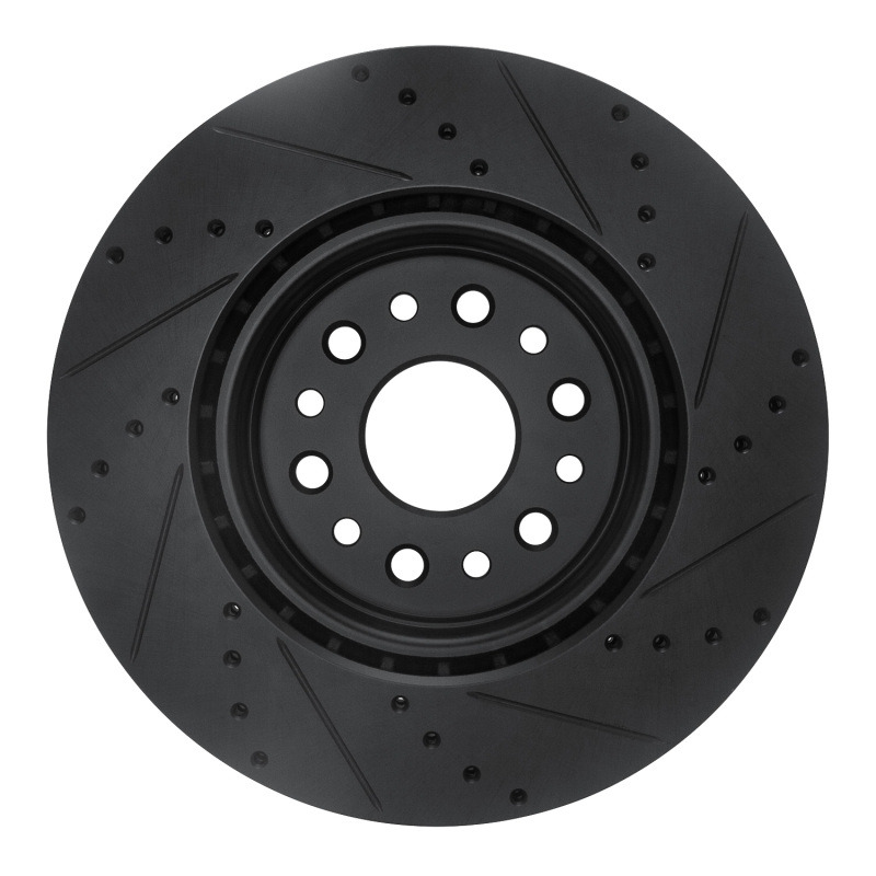 Picture of R1 19-25 Ram 1500 Front Left Drilled & Slotted Black Brake Rotor