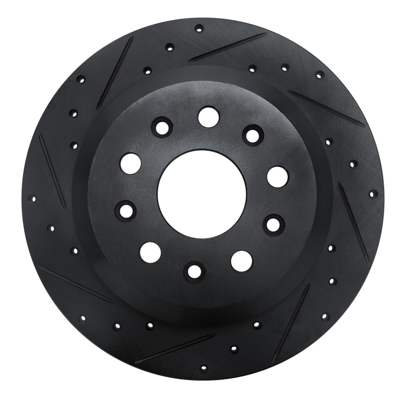 Picture of R1 18-25 Jeep Wrangler Rear Left Drilled & Slotted Black Brake Rotor