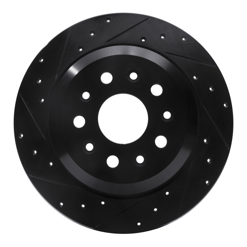 Picture of R1 18-25 Jeep Wrangler Rear Left Drilled & Slotted Black Brake Rotor