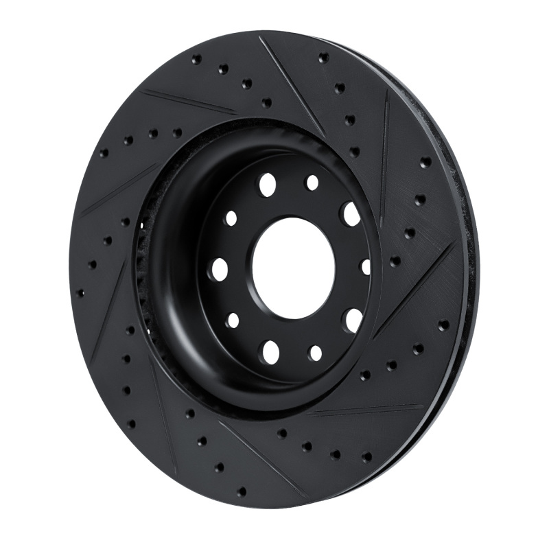 Picture of R1 18-25 Jeep Wrangler Front Left Drilled & Slotted Black Brake Rotor