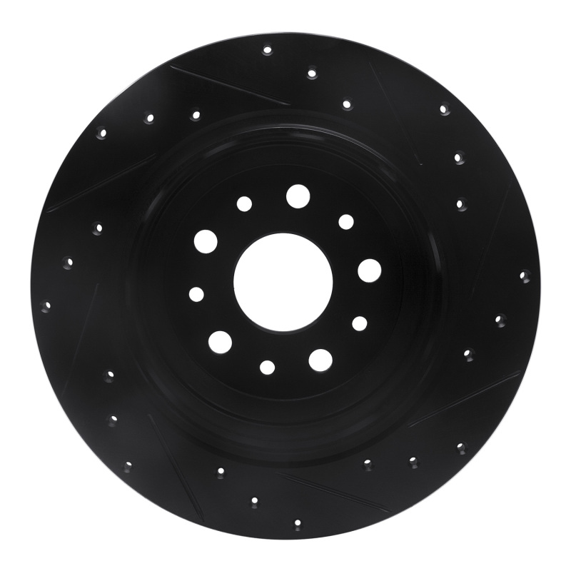 Picture of R1 18-25 Jeep Wrangler Rear Left Drilled & Slotted Black Brake Rotor