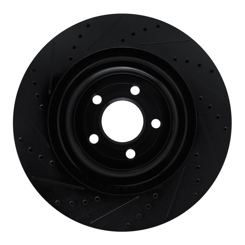 Picture of R1 20-25 Ford Police Interceptor Utility Rear Right Drilled & Slotted Black Brake Rotor