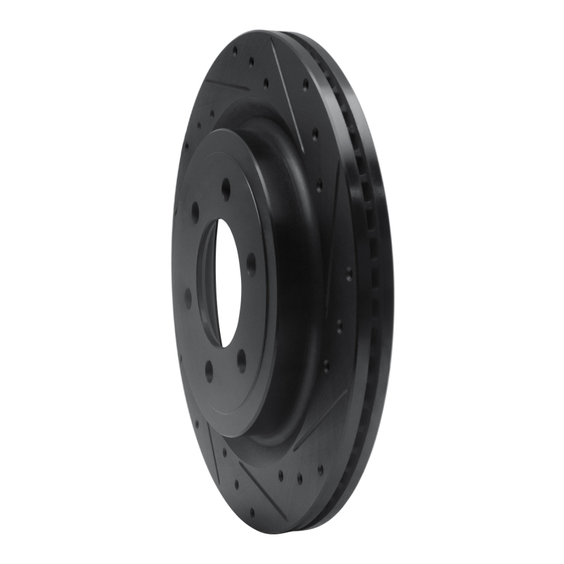 Picture of R1 21-25 Ford F-150 RWD Rear Right Drilled & Slotted Black Brake Rotor