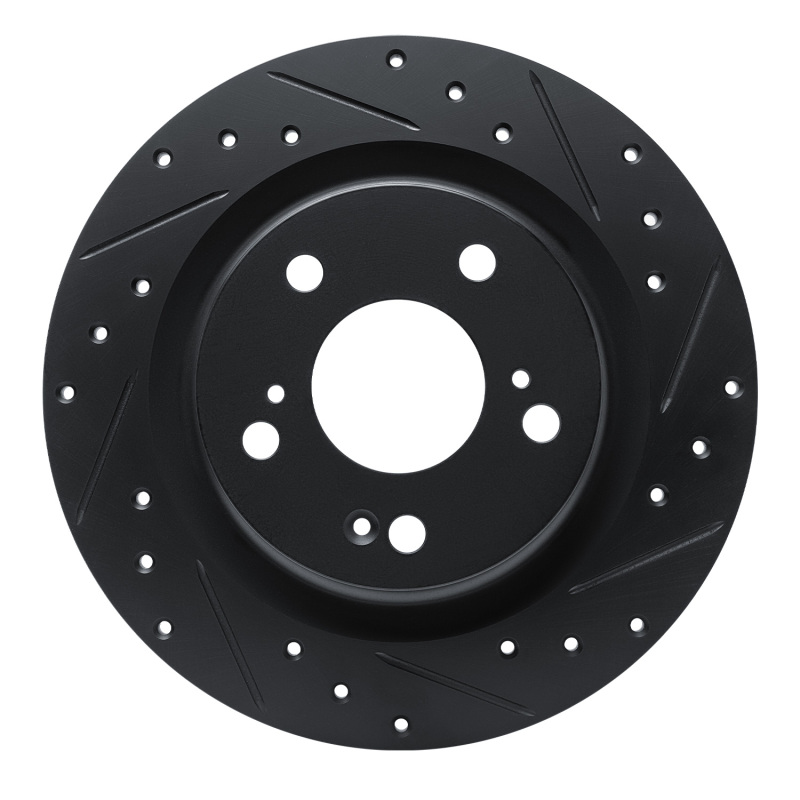 Picture of R1 17-25 Acura Integra Rear Right Drilled & Slotted Black Brake Rotor