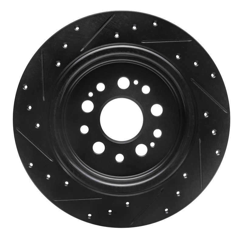 Picture of R1 17-25 Acura RDX Rear Right Drilled & Slotted Black Brake Rotor