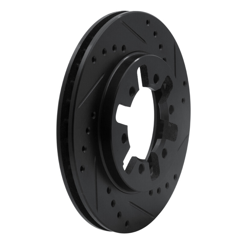 Picture of R1 85-97 Nissan D21 Pickup RWD (4 Cyl Excl HD) Front Right Drilled & Slotted Black Brake Rotor