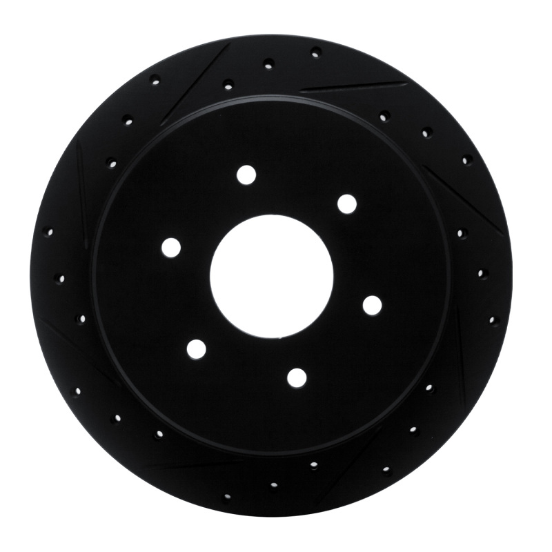 Picture of R1 17-24 Nissan Titan Rear Left Drilled & Slotted Black Brake Rotor