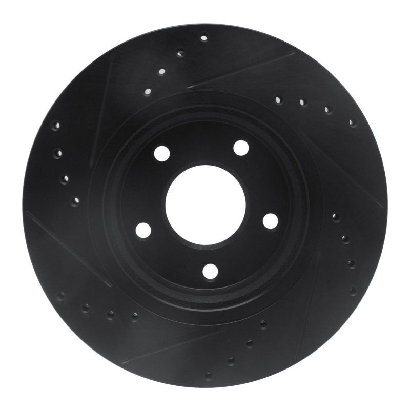 Picture of R1 14-23 Nissan Rogue Front Right Drilled & Slotted Black Brake Rotor