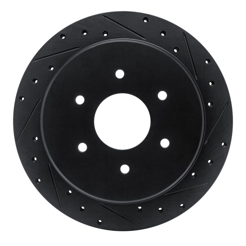 Picture of R1 17-24 Nissan Titan Rear Right Drilled & Slotted Black Brake Rotor