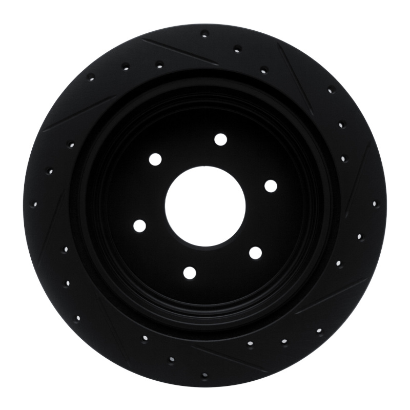 Picture of R1 17-24 Nissan Titan Rear Left Drilled & Slotted Black Brake Rotor