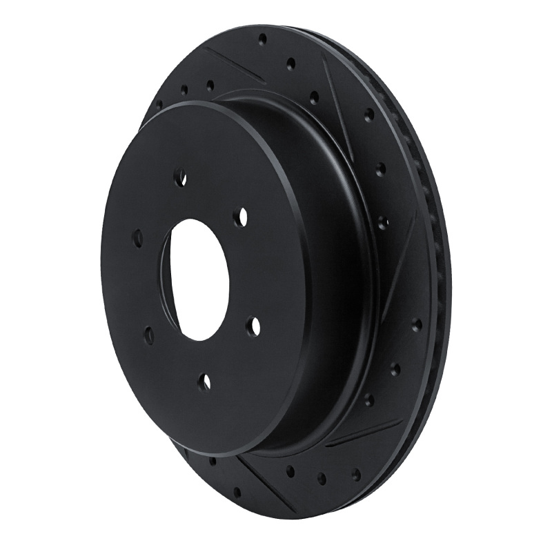 Picture of R1 17-24 Nissan Titan Rear Right Drilled & Slotted Black Brake Rotor