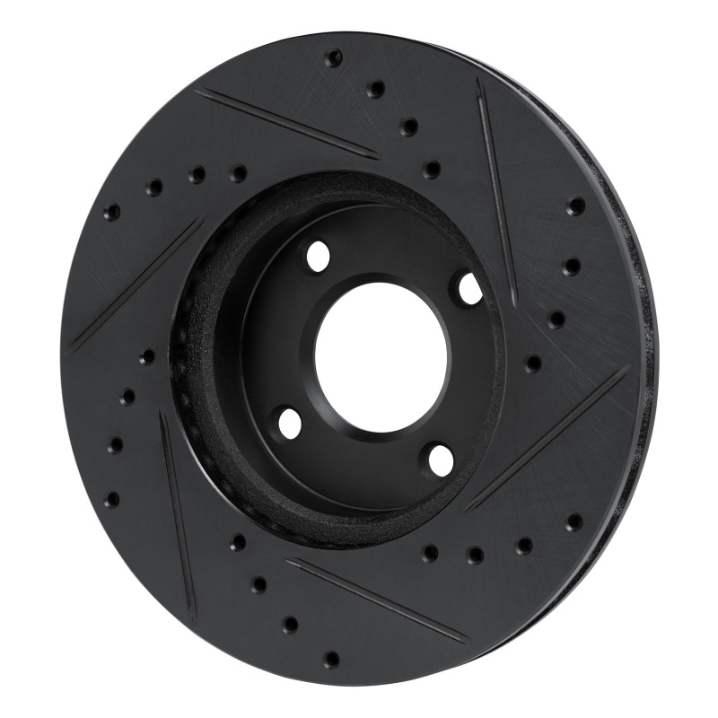 Picture of R1 17-25 Nissan Kicks Front Left Drilled & Slotted Black Brake Rotor