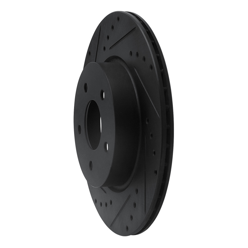 Picture of R1 19-24 Infiniti QX50 Rear Left Drilled & Slotted Black Brake Rotor