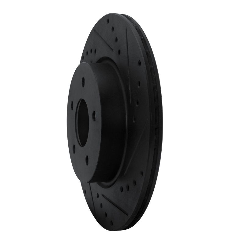 Picture of R1 19-24 Infiniti QX50 Rear Right Drilled & Slotted Black Brake Rotor
