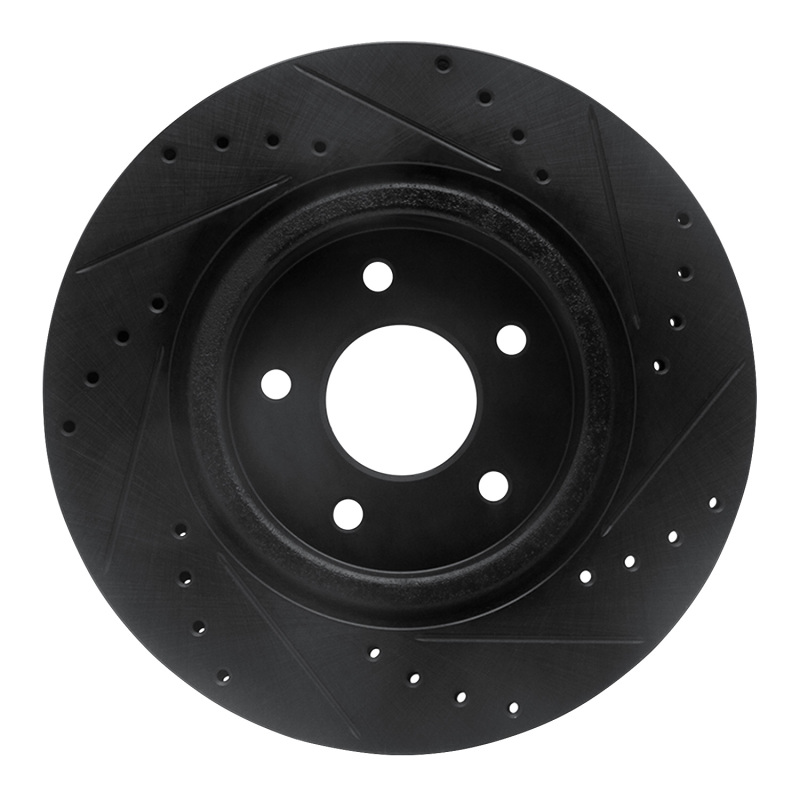 Picture of R1 19-24 Infiniti QX50 Rear Left Drilled & Slotted Black Brake Rotor