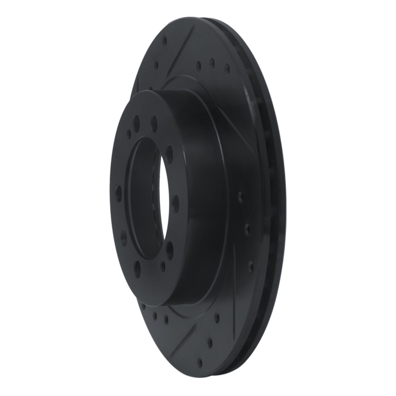 Picture of R1 83-89 Chrysler Conquest Rear Left Drilled & Slotted Black Brake Rotor