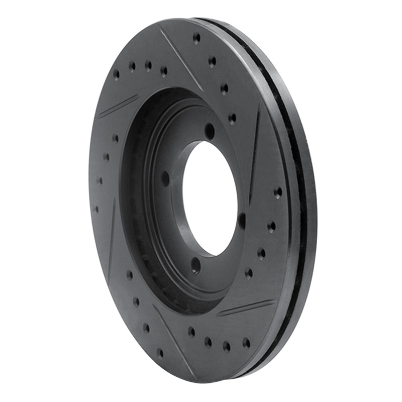Picture of R1 84-90 Dodge COLT Front Left Drilled & Slotted Black Brake Rotor
