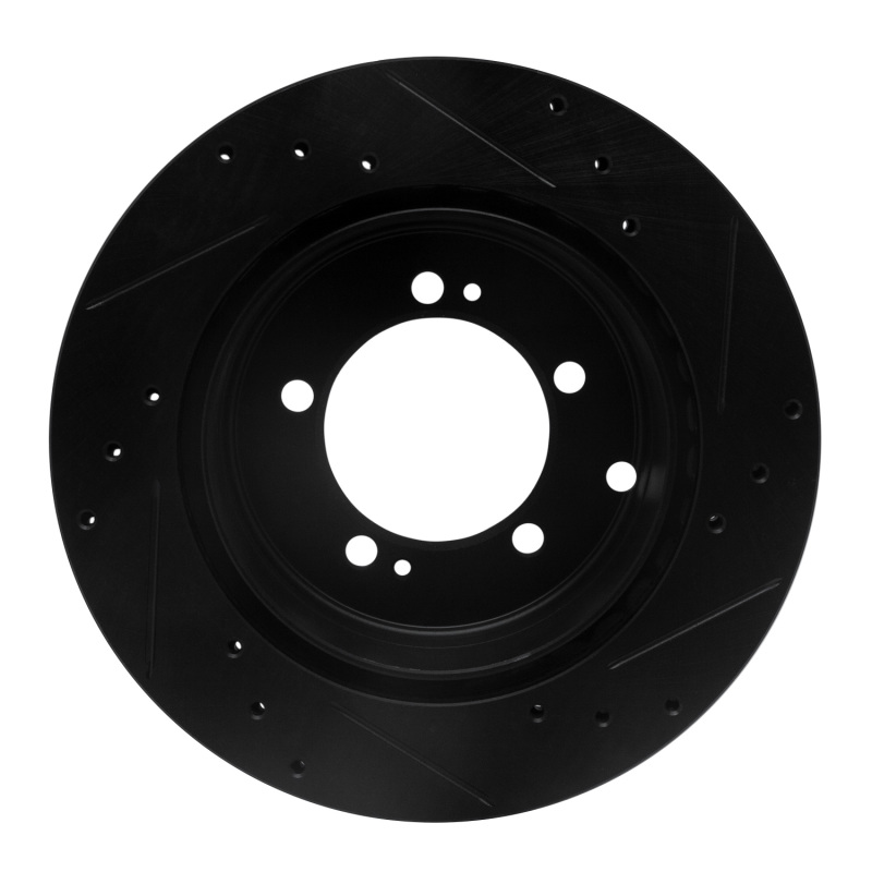 Picture of R1 92-96 Mitsubishi DIAMANTE Rear Left Drilled & Slotted Black Brake Rotor