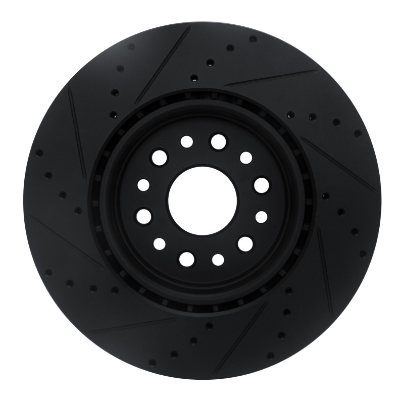 Picture of R1 19-25 Ram 1500 Front Right Drilled & Slotted Black Brake Rotor