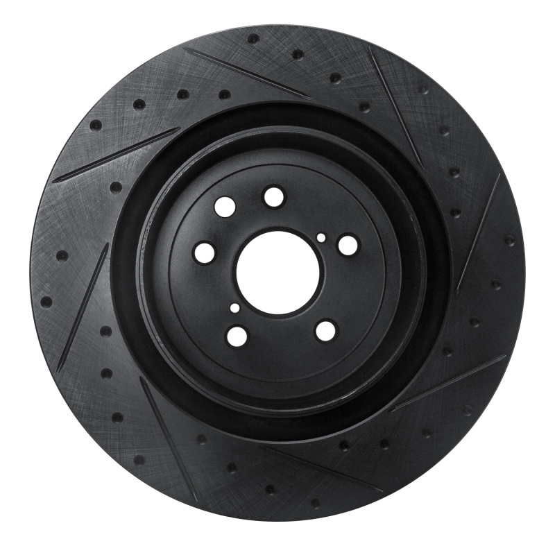 Picture of R1 15-22 Lexus GS F Left Rear Drilled & Slotted Black Brake Rotor