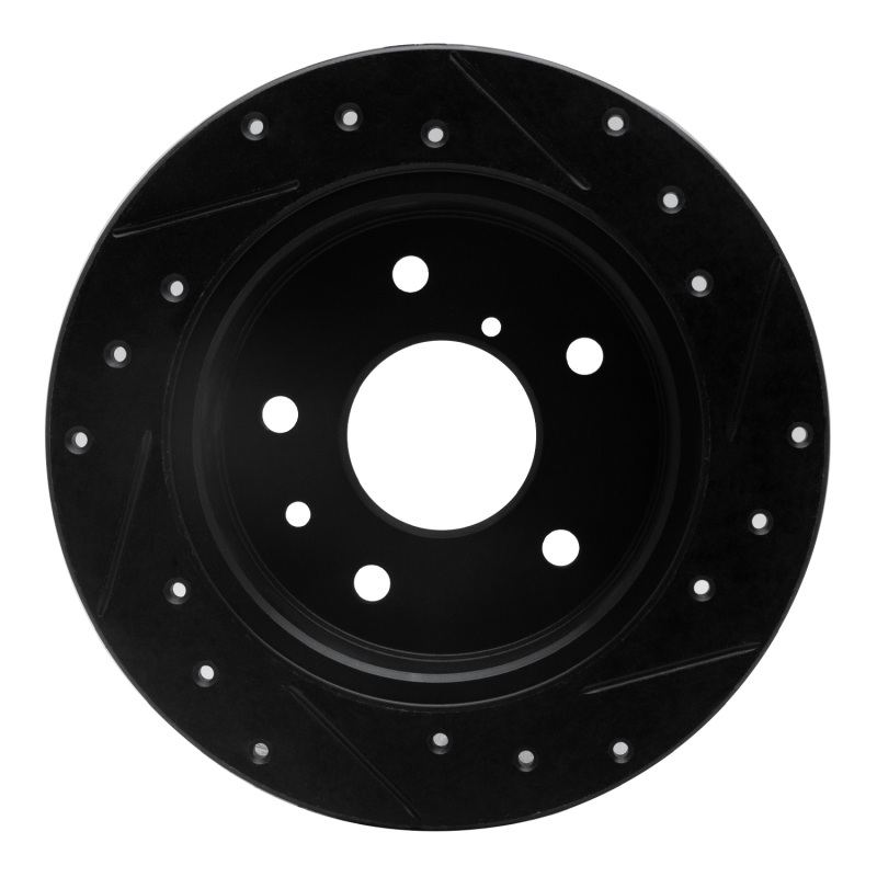 Picture of R1 89-91 Mazda RX-7 Rear Left Drilled & Slotted Black Brake Rotor
