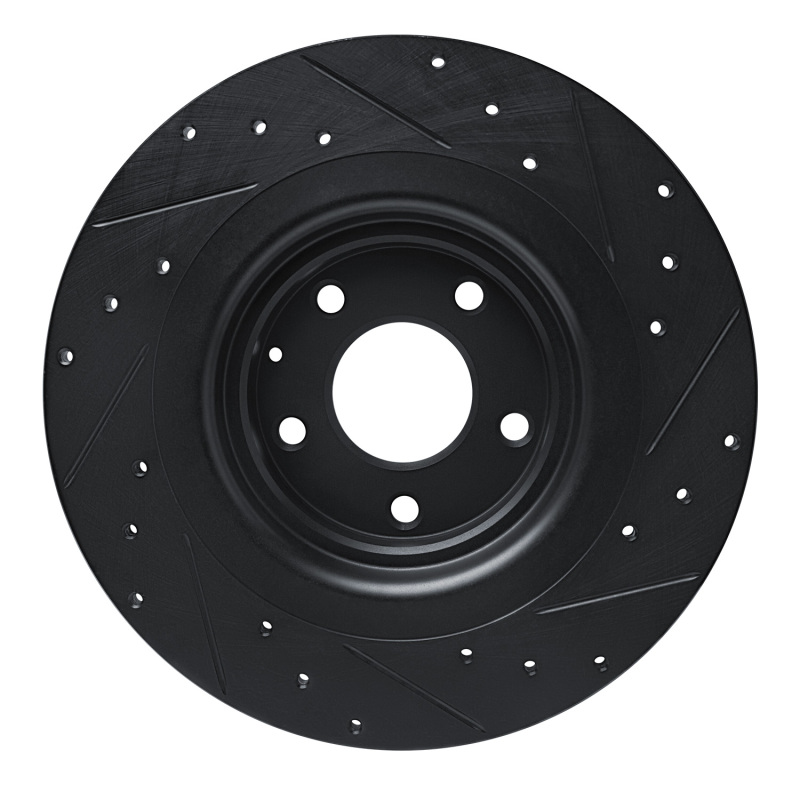 Picture of R1 16-23 Mazda CX-9 Rear Left Drilled & Slotted Black Brake Rotor