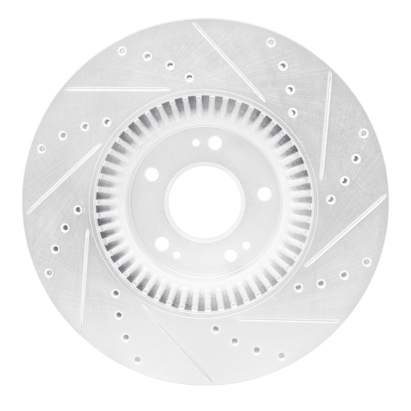 Picture of R1 09-14 Hyundai Genesis Sedan Front Left Drilled & Slotted Silver Brake Rotor
