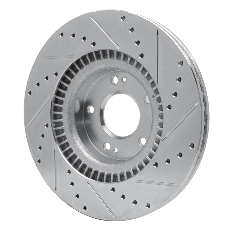 Picture of R1 09-11 Hyundai Genesis Sedan Front Left Drilled & Slotted Silver Brake Rotor