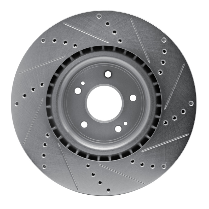 Picture of R1 10-16 Hyundai Genesis Coupe Front Left Drilled & Slotted Silver Brake Rotor