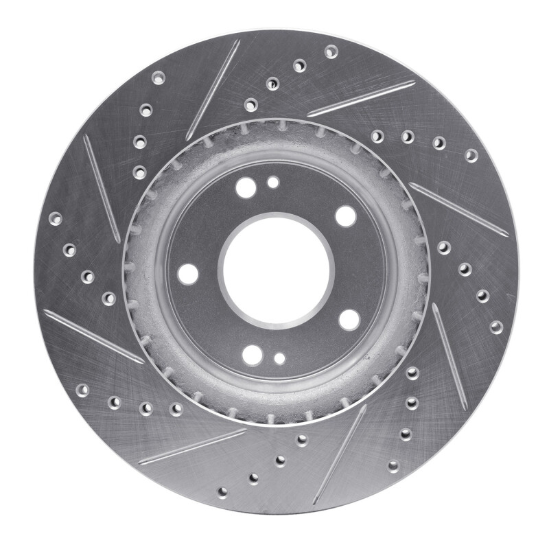 Picture of R1 15-25 Hyundai Kona EV Front Right Drilled & Slotted Silver Brake Rotor