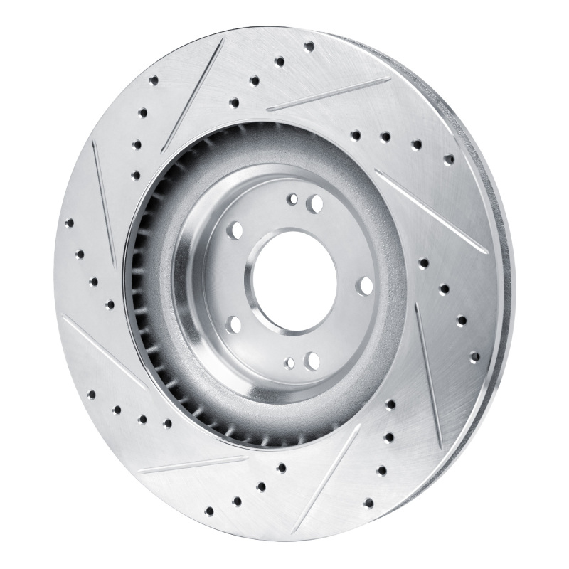 Picture of R1 19-22 Hyundai Veloster N Front Right Drilled & Slotted Silver Brake Rotor