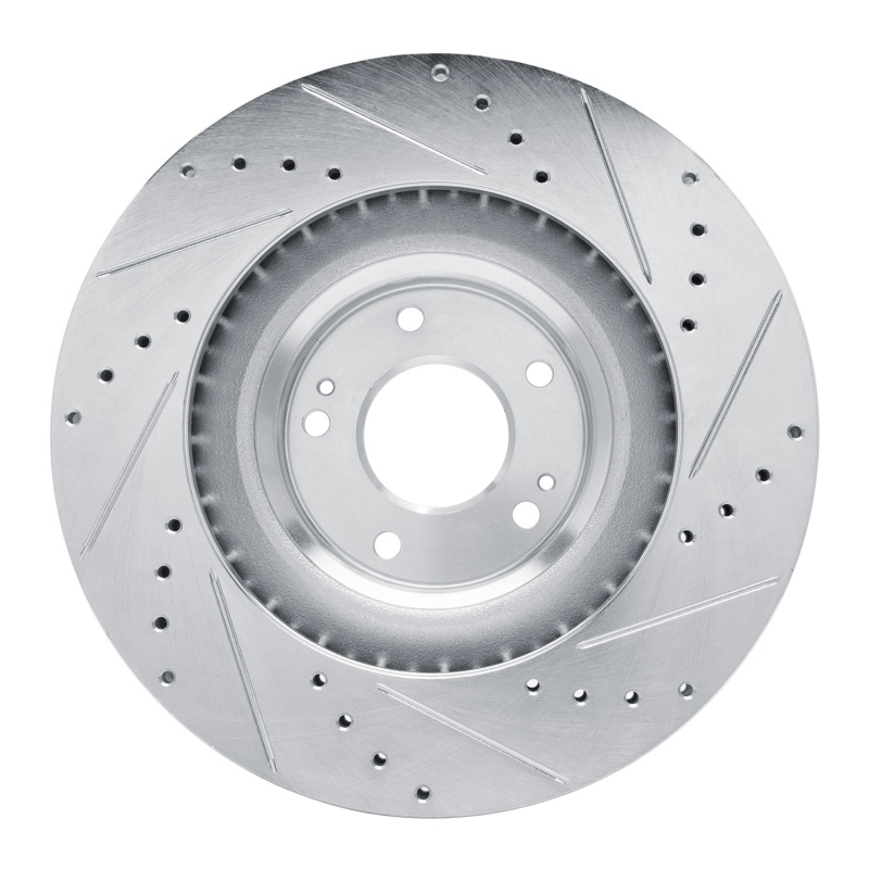 Picture of R1 19-22 Hyundai Veloster N Front Left Drilled & Slotted Silver Brake Rotor