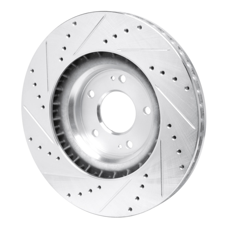 Picture of R1 19-22 Hyundai Veloster N Front Right Drilled & Slotted Silver Brake Rotor