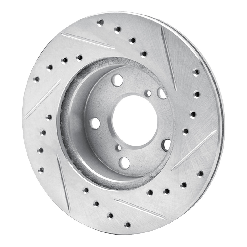 Picture of R1 93-96 Subaru Impreza Front Left Drilled & Slotted Silver Brake Rotor