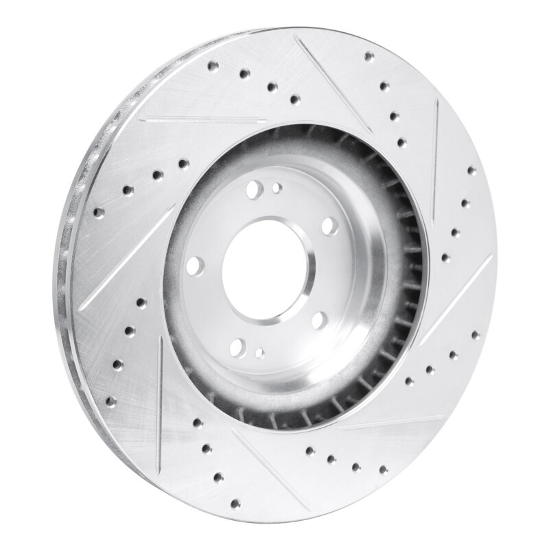 Picture of R1 19-22 Hyundai Veloster N Front Left Drilled & Slotted Silver Brake Rotor