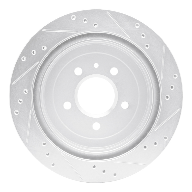 Picture of RNC Brake Rotor - Drill & Slot - R1 13-19 Cadillac ATS Rear Left Drilled & Slotted Silver Brake Rotor rnc631-46032L