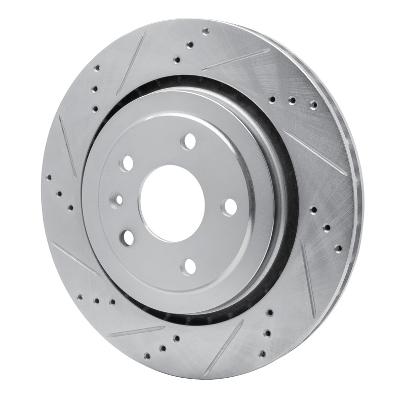 Picture of RNC Brake Rotor - Drill & Slot - R1 14-19 Chevrolet Corvette Rear Left Drilled & Slotted Silver Brake Rotor rnc631-47047L