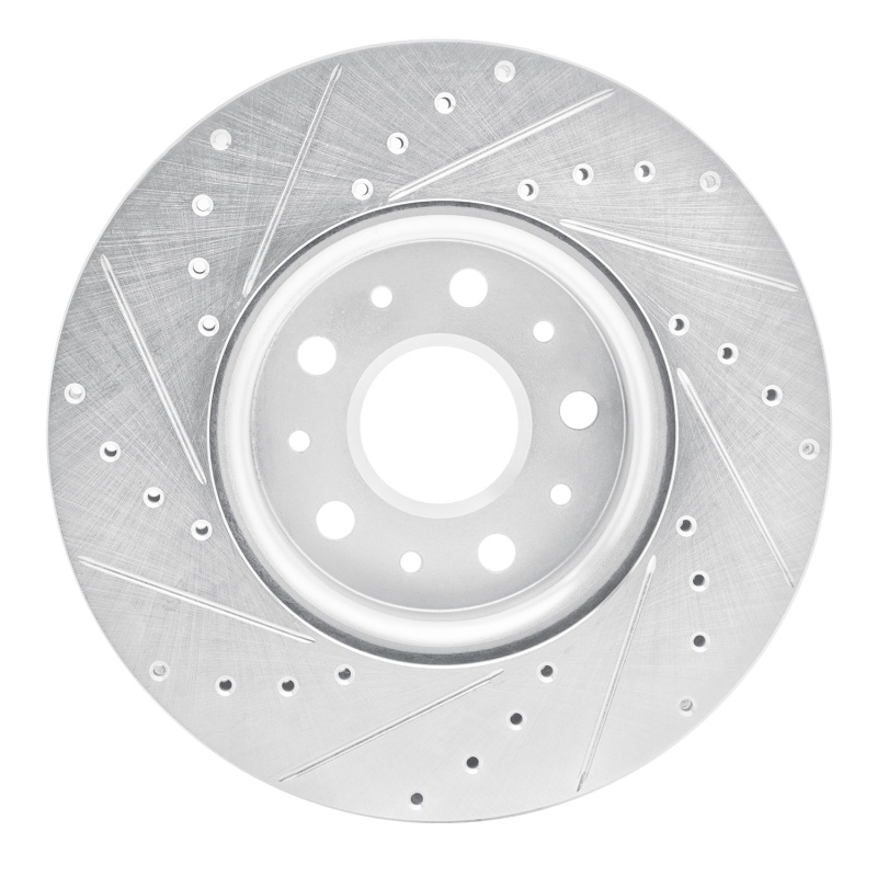 Picture of RNC Brake Rotor - Drill & Slot - R1 16-25 Cadillac CT5 Front Right Drilled & Slotted Silver Brake Rotor rnc631-47055R