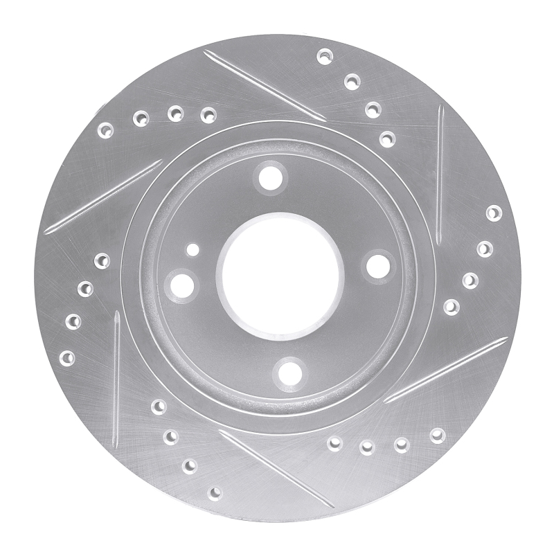Picture of RNC Brake Rotor - Drill & Slot - R1 11-19 Ford Fiesta (USA/Canada) Front Left Drilled & Slotted Silver Brake Rotor rnc631-54063L