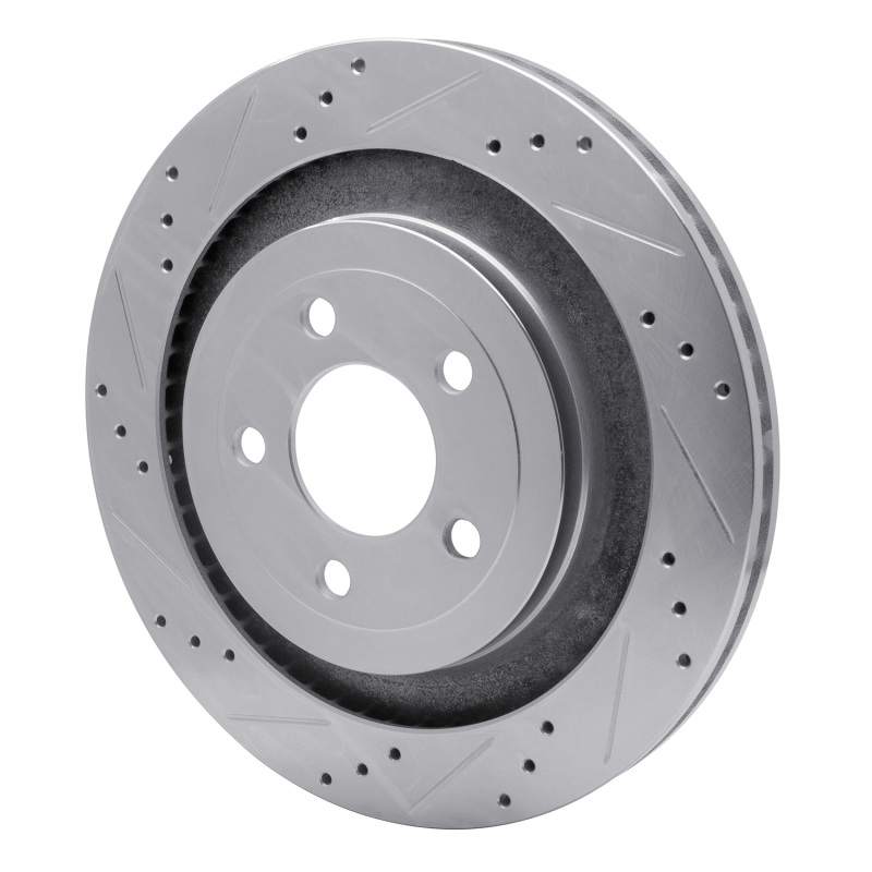 Picture of RNC Brake Rotor - Drill & Slot - R1 15-23 Ford Mustang Rear Left Drilled & Slotted Silver Brake Rotor rnc631-54074L